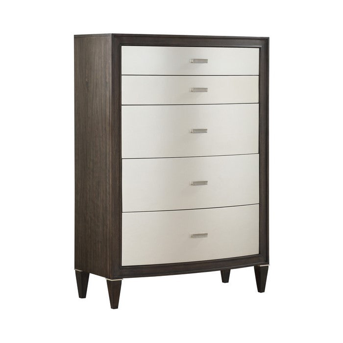 Wooden Chest with 5 Storage Drawers, Brown and White