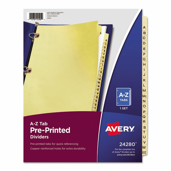 Avery 24280 Preprinted Laminated Tab Dividers w/Copper Reinforced Holes, 25-Tab, Letter