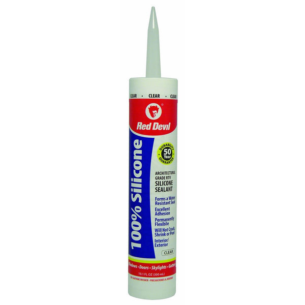 Red Devil 826 100% Silicone Sealant Clear Architectural Grade 50 Yr.10.1 oz. Cartridge