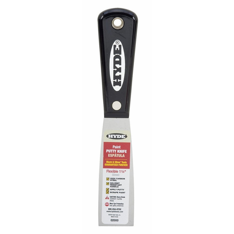 Hyde Tools 02000 1-1/4-Inch Flexible Putty Knife, Black and Silver
