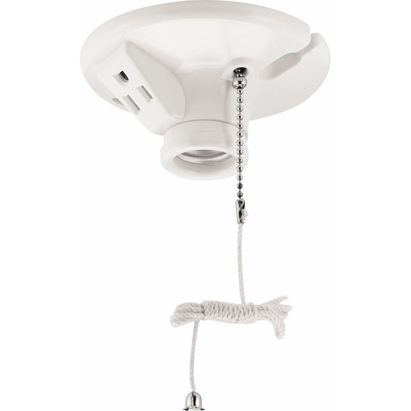 Eaton S865W-SP-L 660-Watt, 250-Volt Two Piece Plastic Ceiling Receptacle Lamp Holder with Pull Chain and Outlet, White