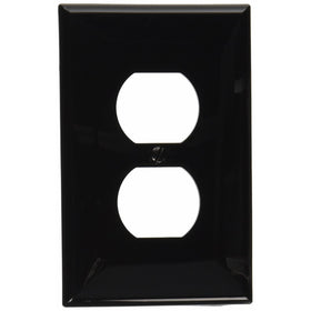 Leviton PJ8-E 1-Gang Duplex Receptacle Wallplate, Midway Size, Black
