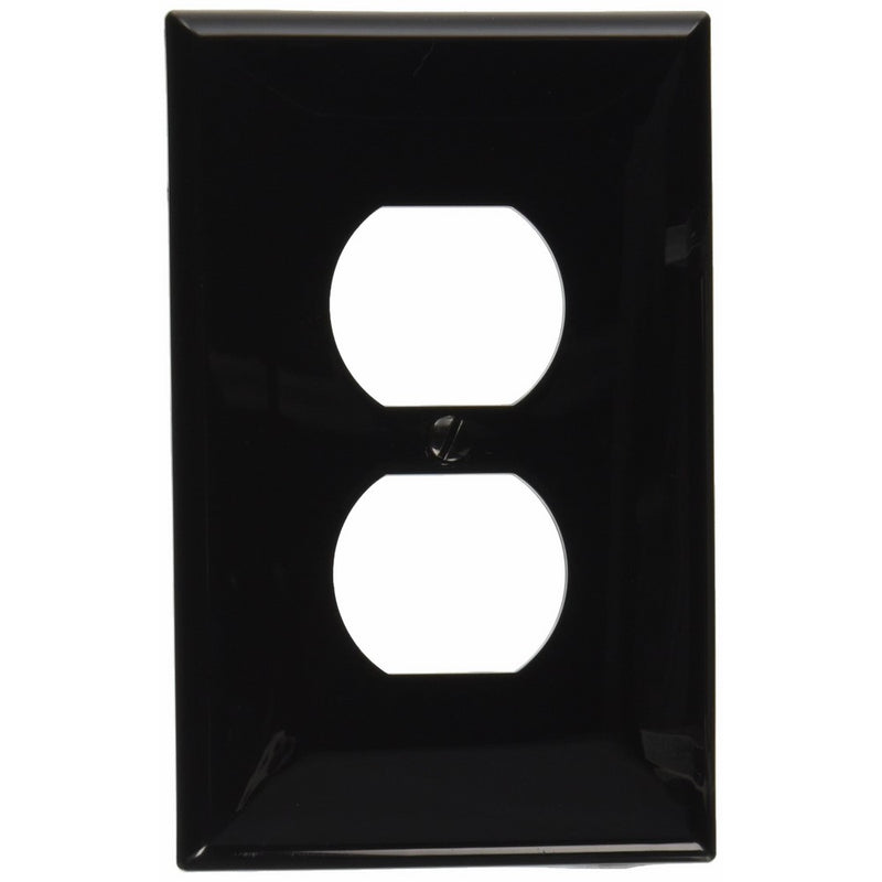 Leviton PJ8-E 1-Gang Duplex Receptacle Wallplate, Midway Size, Black