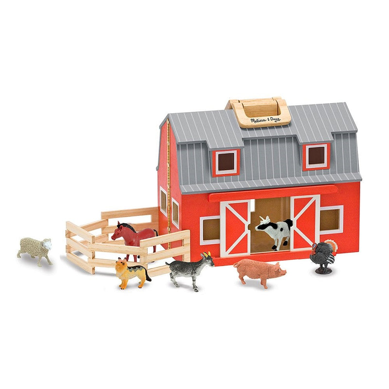 Melissa & Doug Fold and Go Wooden Barn With 7 Animal Play Figures