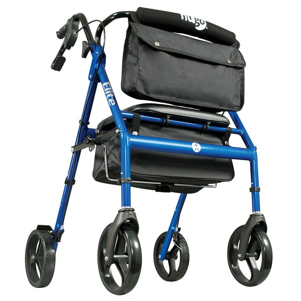 Hugo Elite Rollator Walker with Seat, Backrest and Saddle Bag, Blue