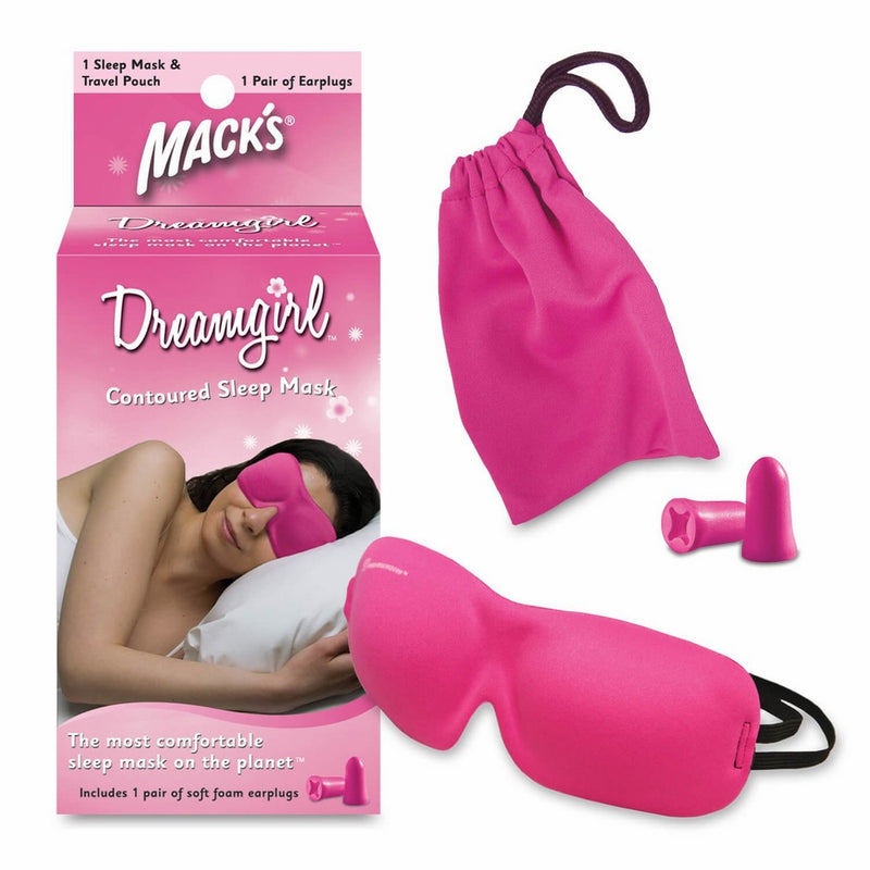 Mack's Dreamgirl Contoured Sleep Mask – Pink, Comfortable, Adjustable, 2 Strap Eye Mask with Mack's Dreamgirl Soft Foam Earplugs