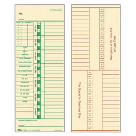 TOPS Time Cards, Weekly, 2-Sided, Numbered Days, 3-1/2" x 9", Manila, Green/Red Print, 500-Count (1257)