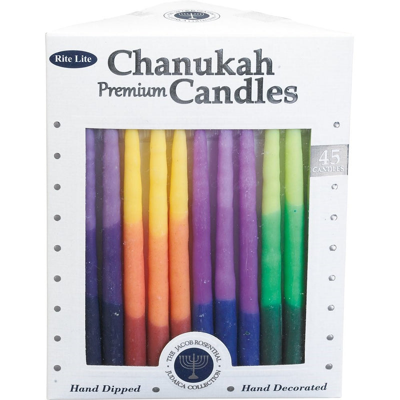 Rite-Lite Judaica Hand-Dipped Rainbow 5.75-Inch Chanukah Candles, Box of 45