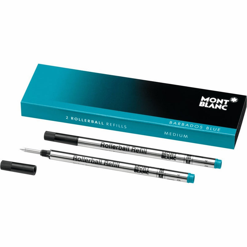 Montblanc Rollerball Refills (M) Barbados Blue 106932 | Quick-Drying Pen Refills for Montblanc Rollerball and Fineliner Pens | 2 x Bright Blue Pen Cartridges
