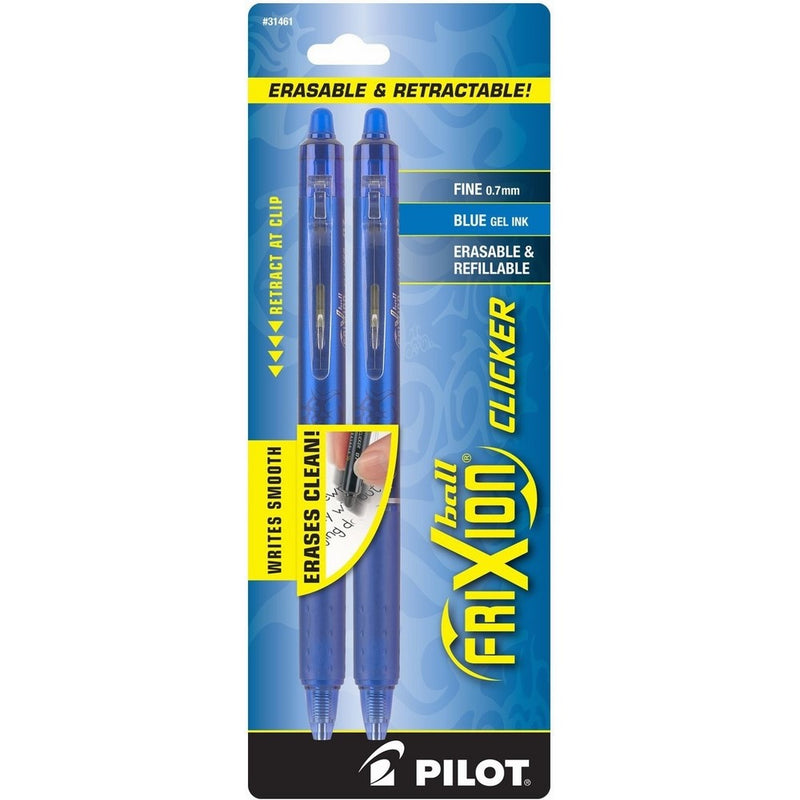 Pilot FriXion Clicker Retractable Erasable Gel Pens Fine Point (.7) Blue Ink 2-pk; Make Mistakes Disappear, No Need For White Out. Smooth Lines to the End of Page, America's #1 Selling Pen Brand