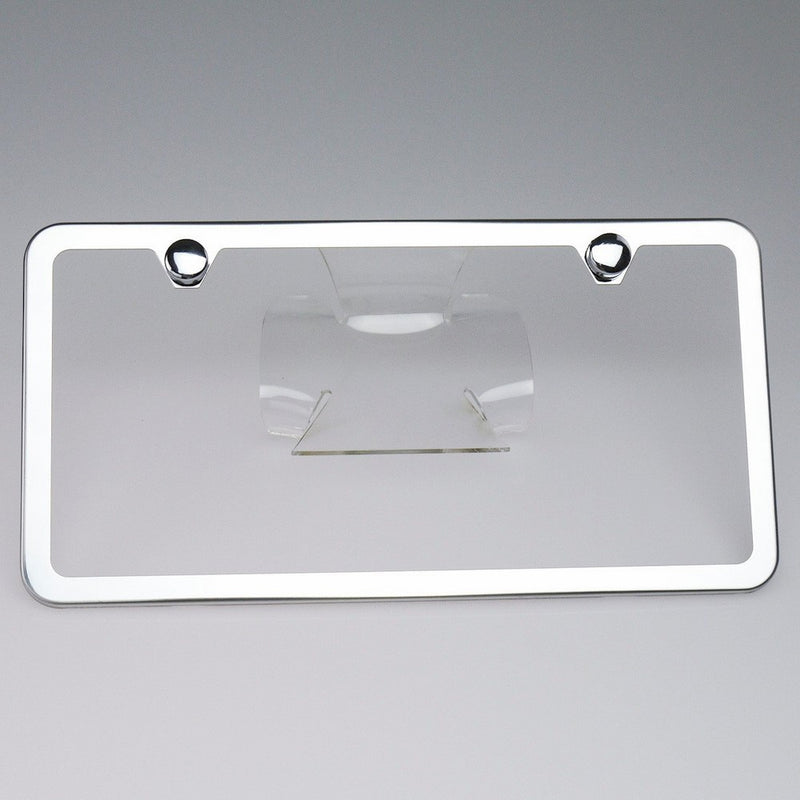 New Stainless Steel Slim Chrome Mirror Universal Fit License Plate Frame w/ Screw Caps - 2 Holes