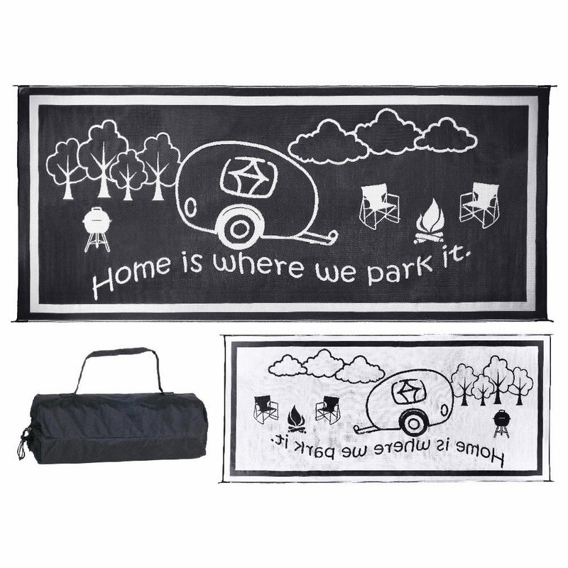 Stylish Camping RH8181 Black/White 8-Feet x 18-Feet RV Home Mat