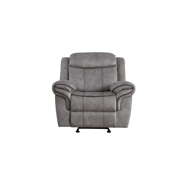 Fabric Upholstered Metal Reclining Club Chair with Center Console, Gray