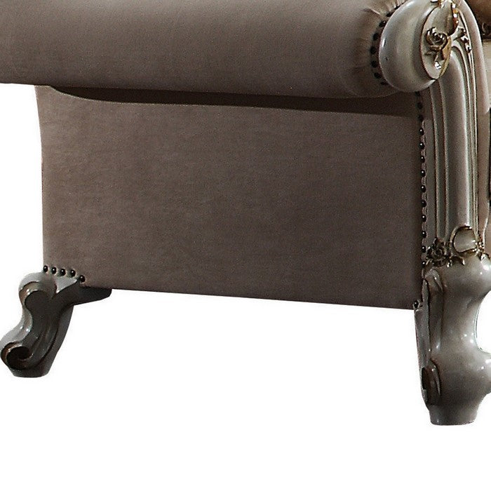 Wood and Fabric Traditional Style Sofa Chair with Toss Pillows, White and Cream
