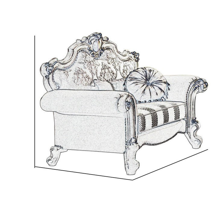 Wood and Fabric Traditional Style Sofa Chair with Toss Pillows, White and Cream