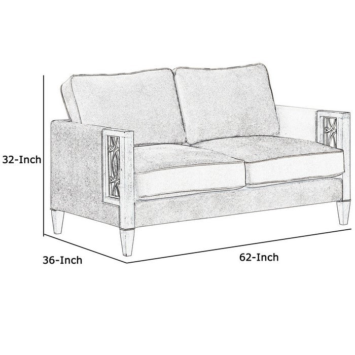 Wood and Fabric Loveseat with Inset Floral Design, Gray and Brown