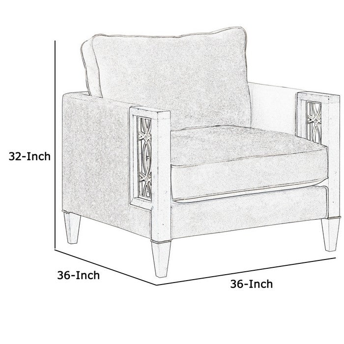 Wood and Fabric Sofa Chair with Inset Floral Design, Gray and Brown