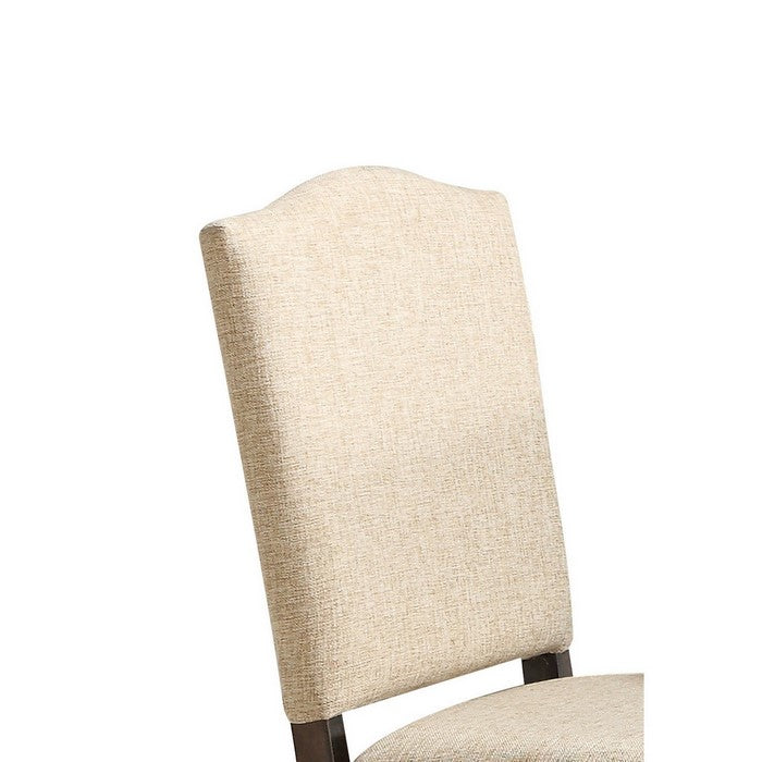 Wood and Fabric Dining Chairs with Camel Shape Backrest, Brown and Beige