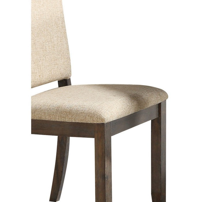 Wood and Fabric Dining Chairs with Camel Shape Backrest, Brown and Beige