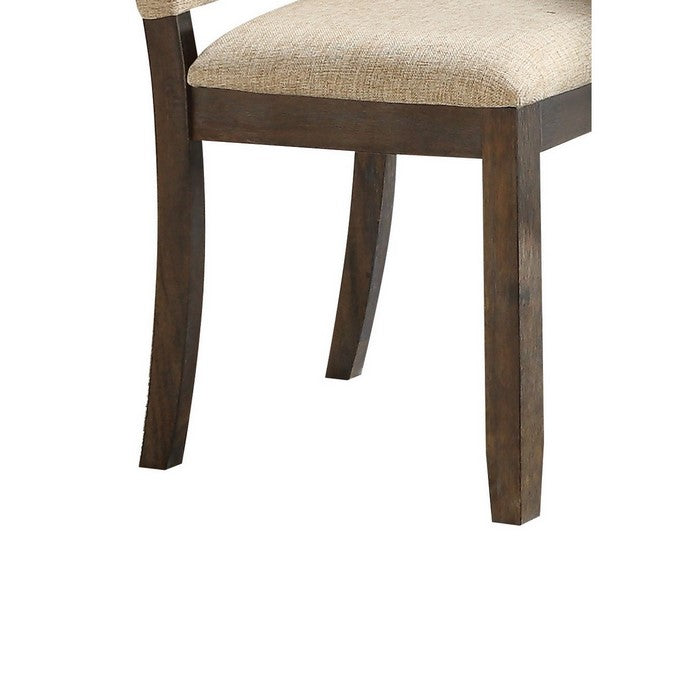 Wood and Fabric Dining Chairs with Camel Shape Backrest, Brown and Beige
