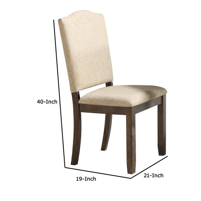 Wood and Fabric Dining Chairs with Camel Shape Backrest, Brown and Beige