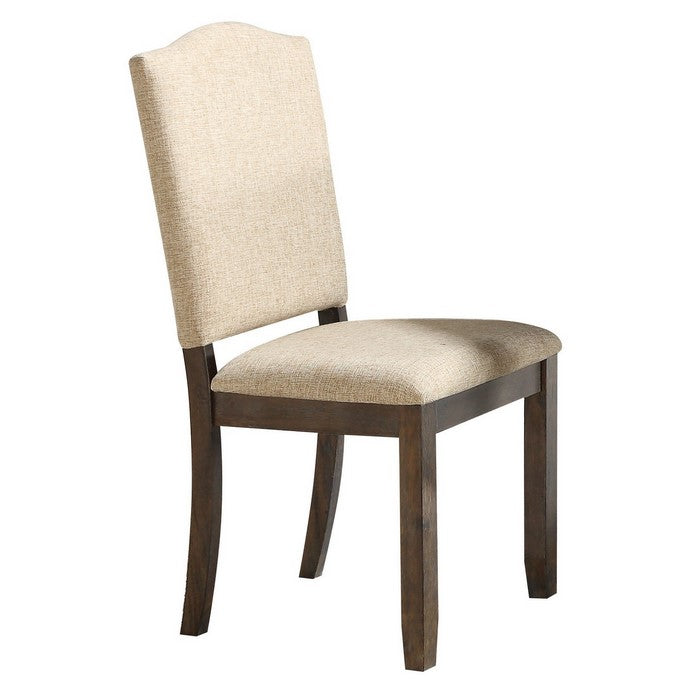 Wood and Fabric Dining Chairs with Camel Shape Backrest, Brown and Beige