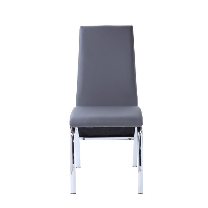Leatherette Dining Chair with Metal Legs, Set of 2, Gray and Chrome