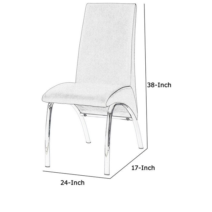 Leatherette Dining Chair with Metal Legs, Set of 2, Gray and Chrome