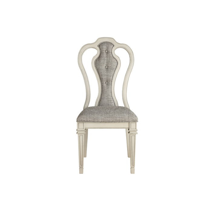 Wood and Fabric Dining Chairs with Curved Back, Set of 2, White and Gray