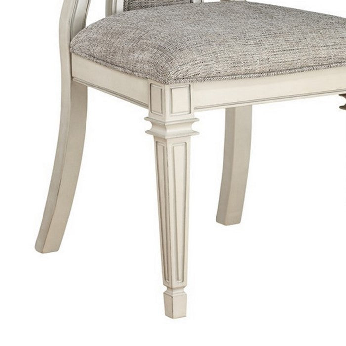 Wood and Fabric Dining Chairs with Curved Back, Set of 2, White and Gray