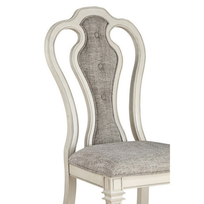 Wood and Fabric Dining Chairs with Curved Back, Set of 2, White and Gray