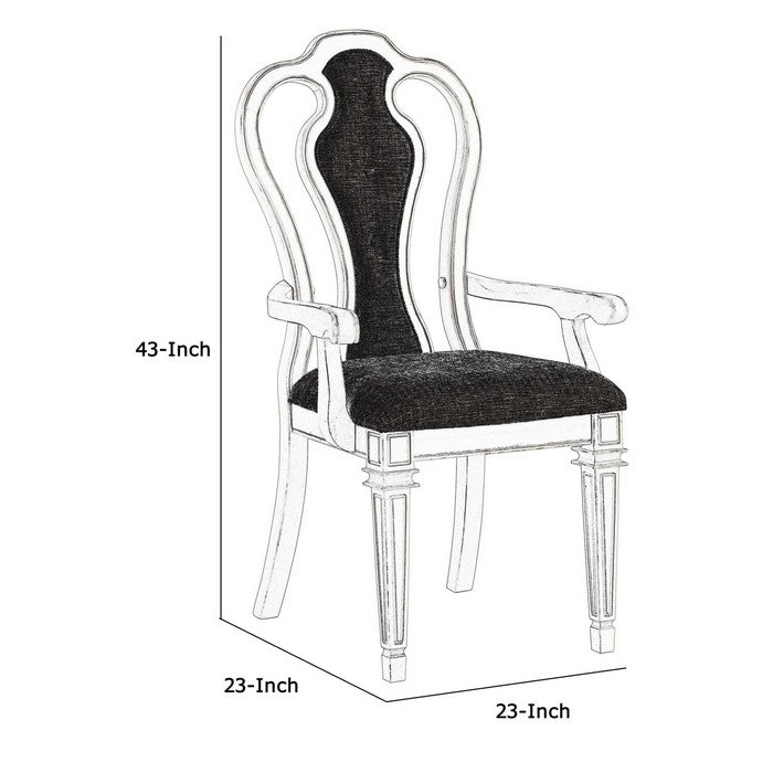 Wood and Fabric Dining Side Armchairs with Curved Back, Set of 2, White and Gray