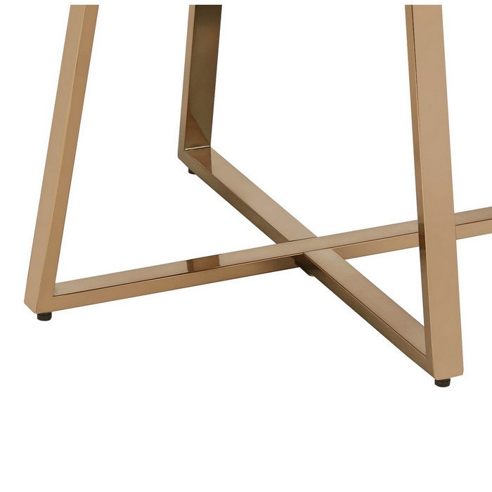 Wood and Metal End Table with Glass Top, Gold and Brown