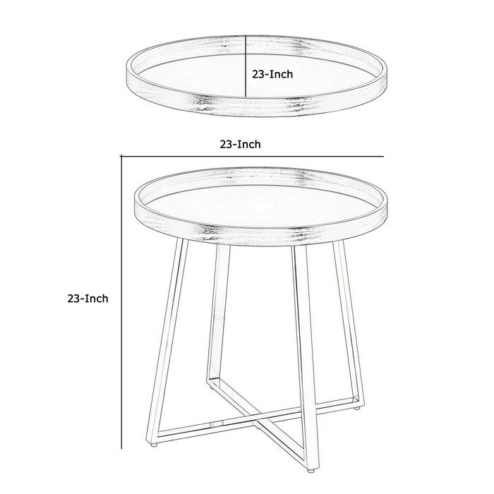 Wood and Metal End Table with Glass Top, Gold and Brown