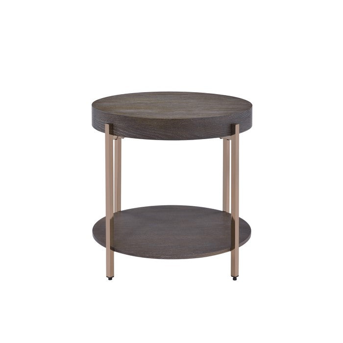 Wood and Metal End Table with 1 Shelf, Brown and Champagne