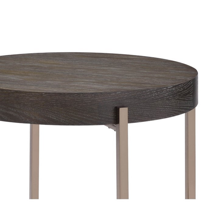 Wood and Metal End Table with 1 Shelf, Brown and Champagne