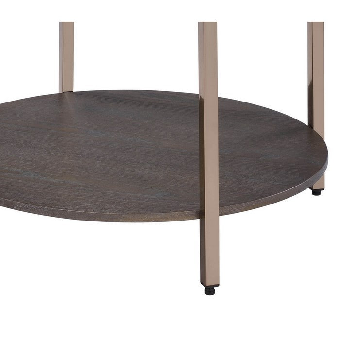 Wood and Metal End Table with 1 Shelf, Brown and Champagne