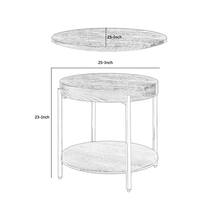 Wood and Metal End Table with 1 Shelf, Brown and Champagne