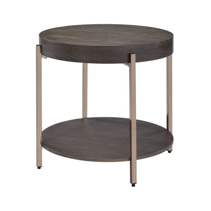Wood and Metal End Table with 1 Shelf, Brown and Champagne