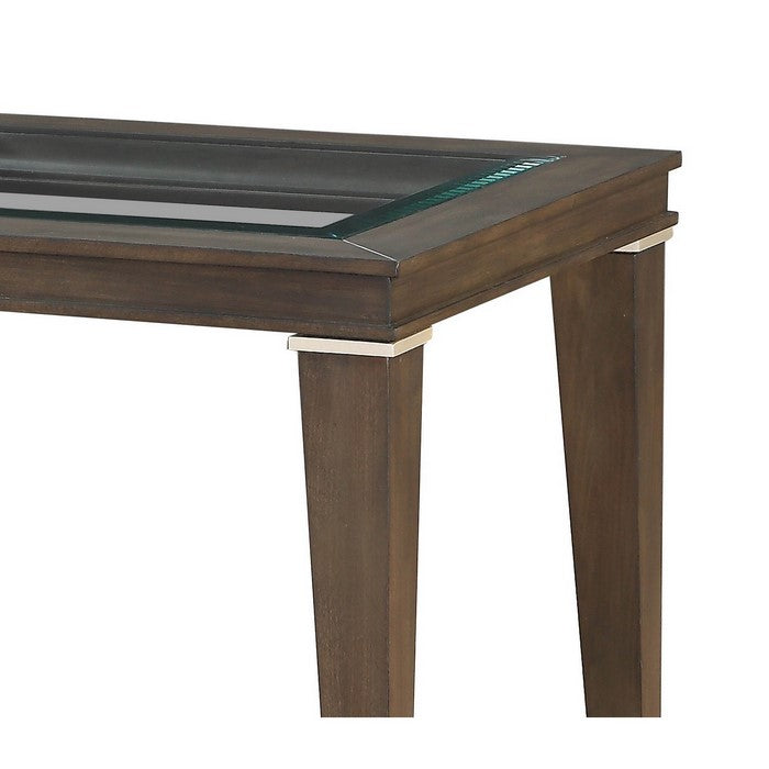Wood and Glass End Table with Cut Out Design, Brown