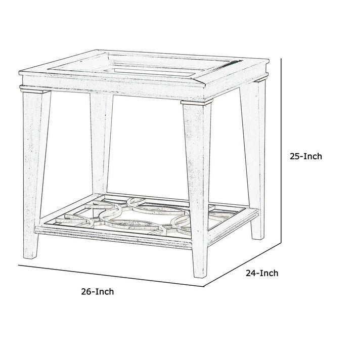 Wood and Glass End Table with Cut Out Design, Brown