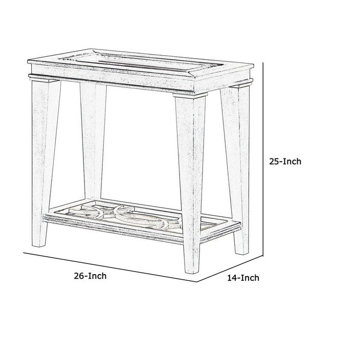 Wood and Glass Side Table with Cut Out Design, Brown