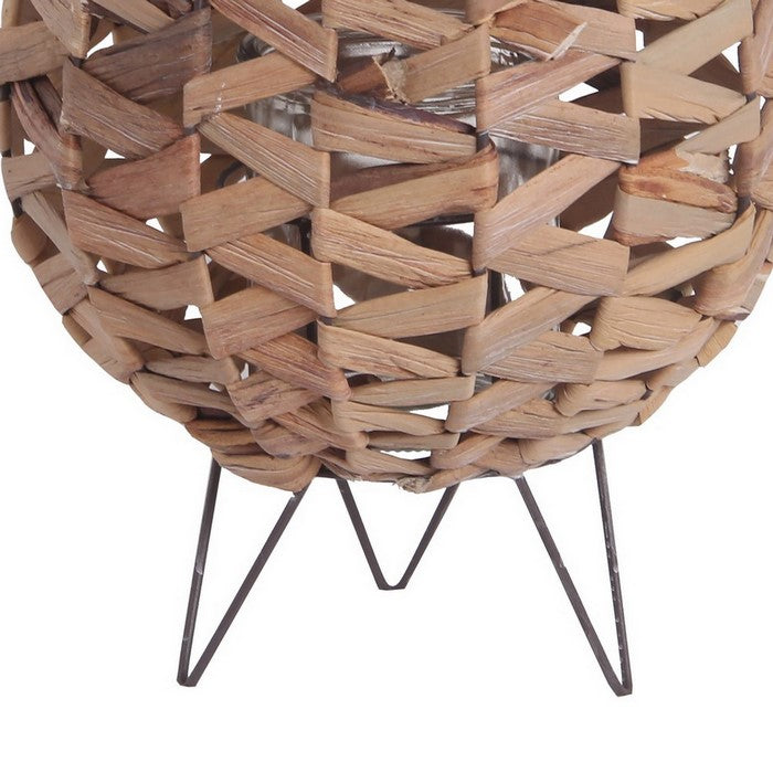 Rattan Woven Lantern with Metal Hairpin Legs, Large, Natural Brown