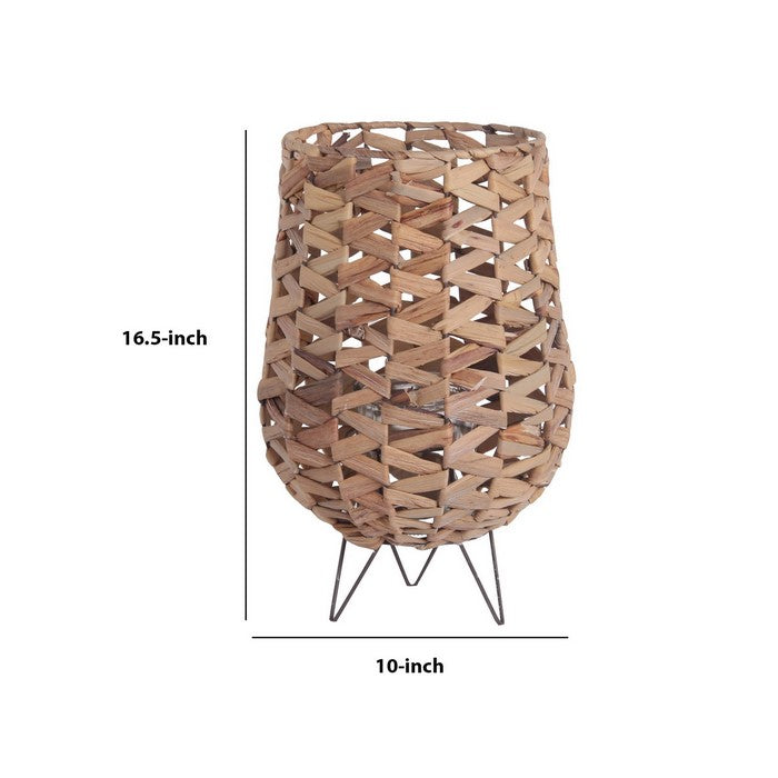Rattan Woven Lantern with Metal Hairpin Legs, Large, Natural Brown