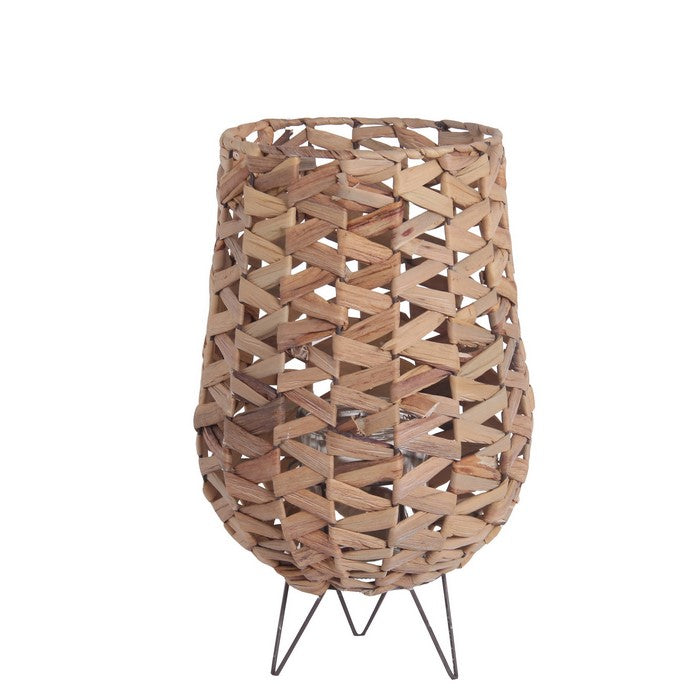 Rattan Woven Lantern with Metal Hairpin Legs, Large, Natural Brown