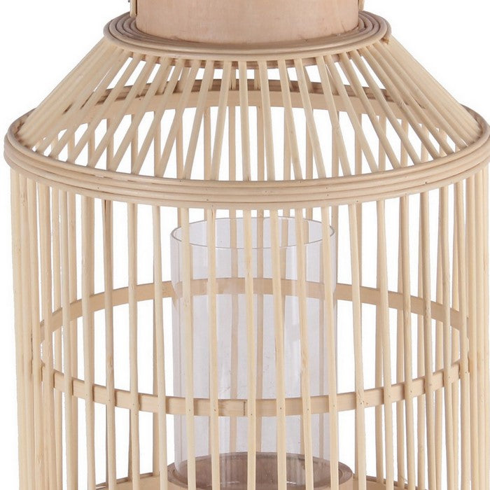 Wooden Cage Shaped Lantern with Tapered Base, Large, Brown