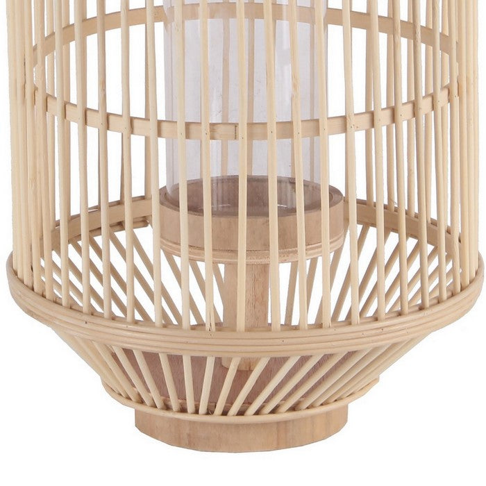 Wooden Cage Shaped Lantern with Tapered Base, Large, Brown