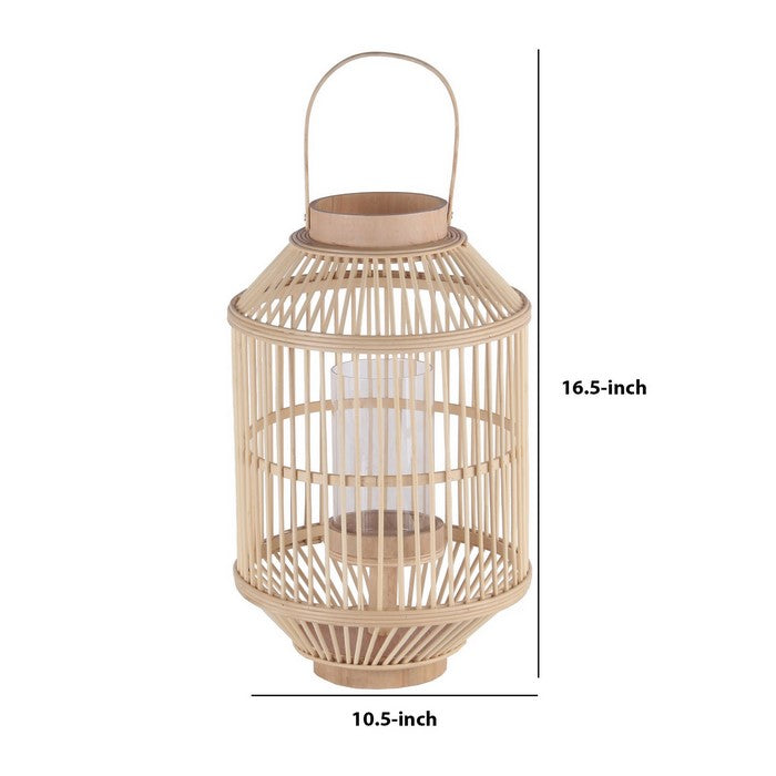 Wooden Cage Shaped Lantern with Tapered Base, Large, Brown