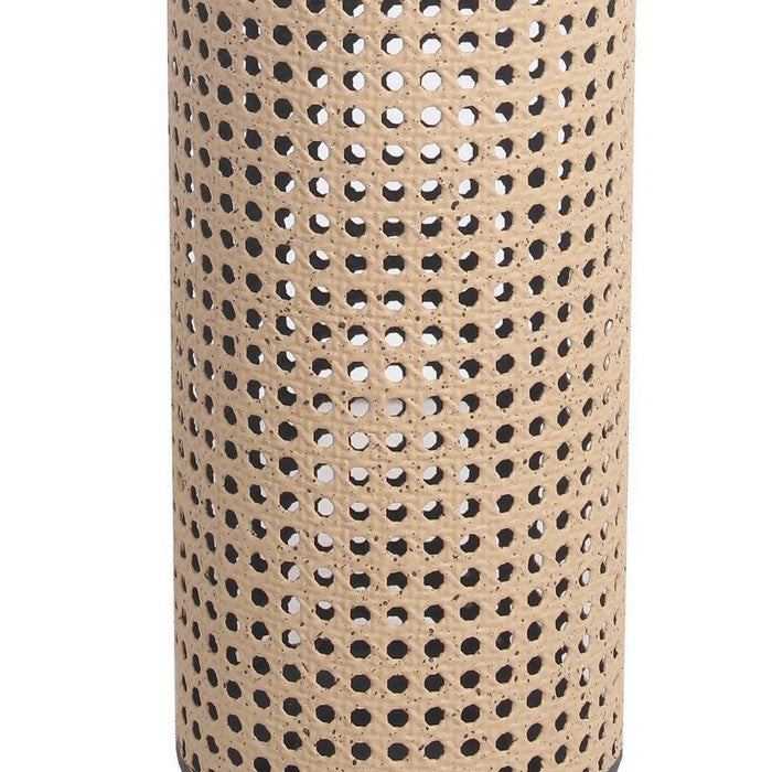 Cylindrical Metal Lantern with Lattice Design, Large, Brown and Black
