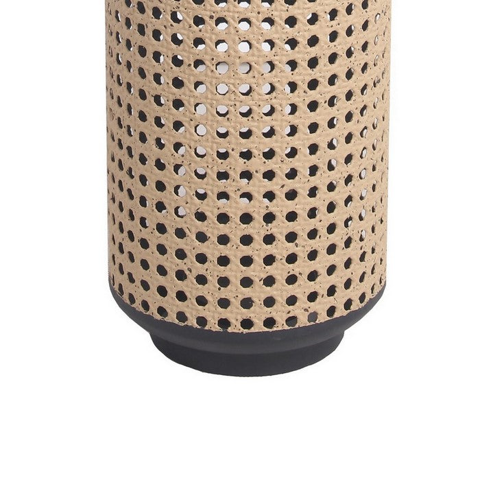 Cylindrical Metal Lantern with Lattice Design, Large, Brown and Black